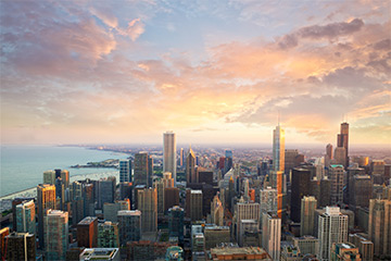 An aerial view of a city in Illinois